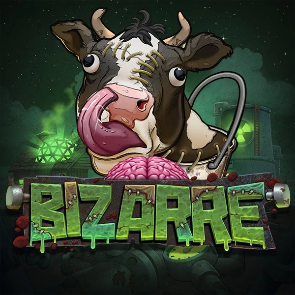 Slot Bizarre casino, vache langue rose fond vert, jeu bizarre amusant machine à sous en ligne.