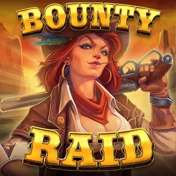Slot Bounty Raid casino, cow-girl chapeau western désert, machine à sous Far West aventure.